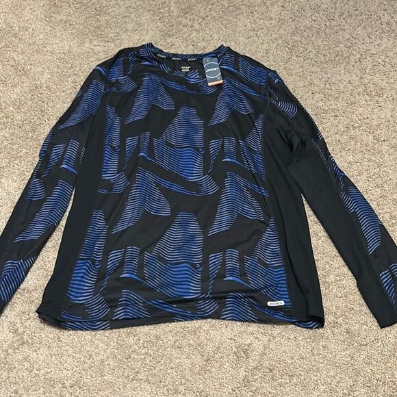 Jockey XL Long Sleeve Moisture Wick Sport Thermal Tee Black Blue Swirl Running - Picture 1 of 8